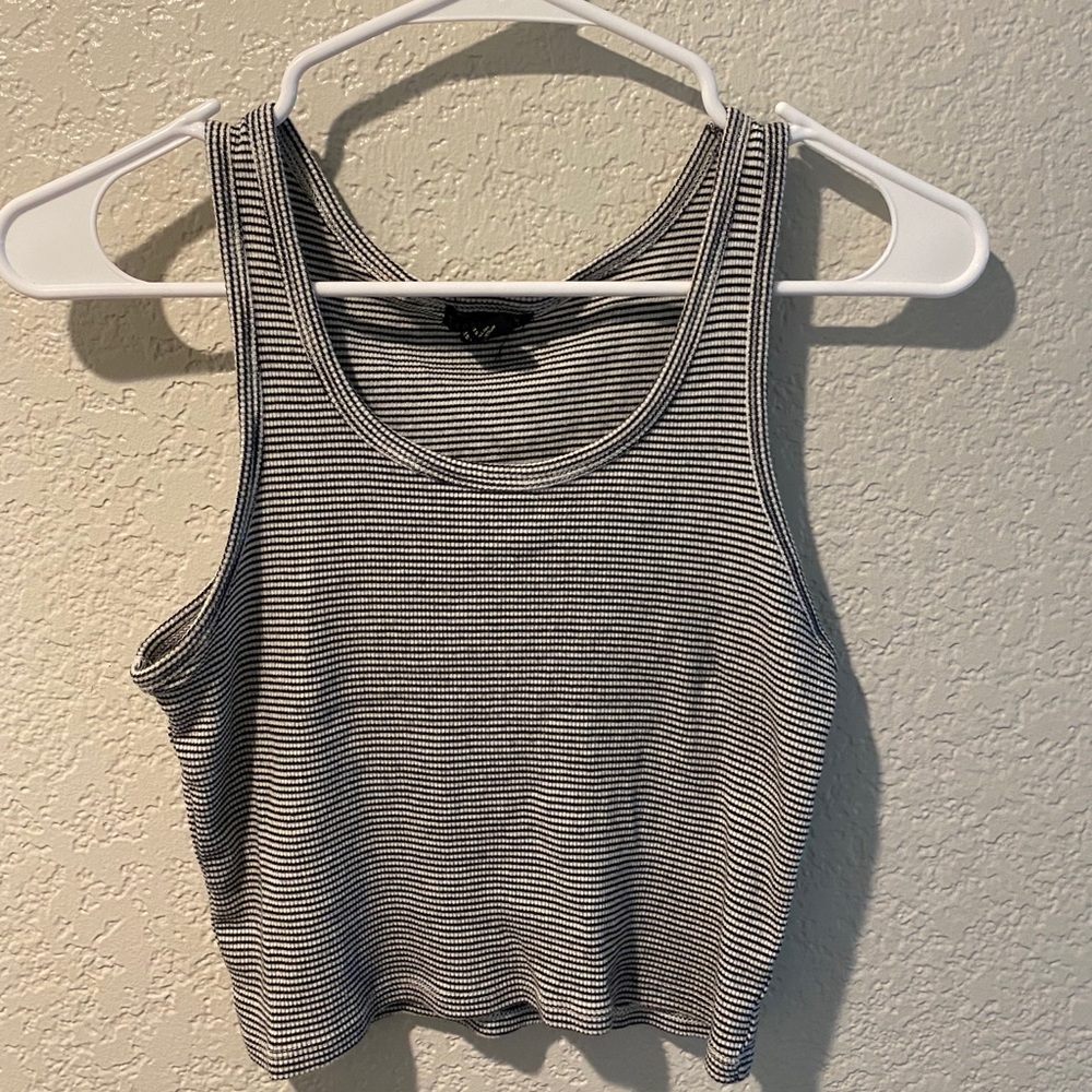 Black/blue and white strip tank top